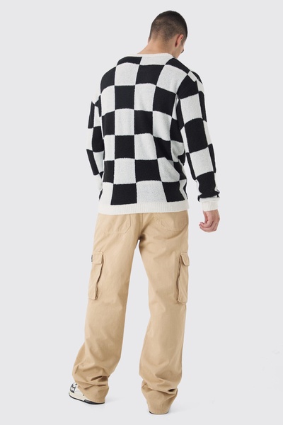 Tall Boucle Knit Checkered Crew Neck Sweater