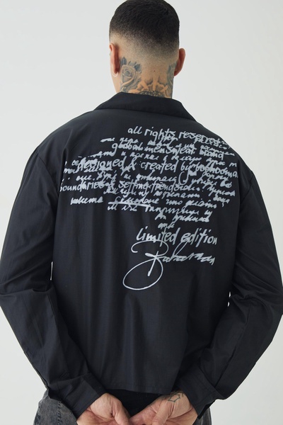 Tall Oversized Script Graphic Boxy Long Sleeve Revere Shirt