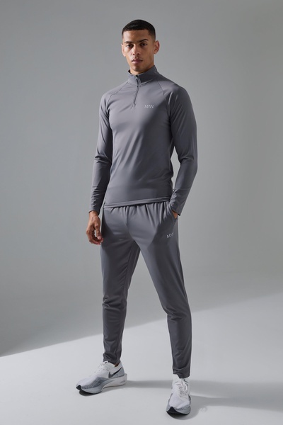 Man Active Workout 1/4 Zip Muscle Fit Tracksuit
