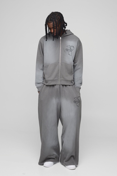 Oversized Boxy Homme Wash Hooded Zip Tracksuit