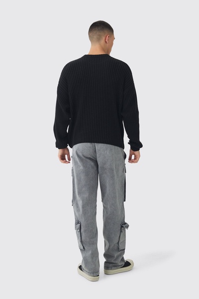 Relaxed Dropped Shoulder Graphic Print Knitted Sweater