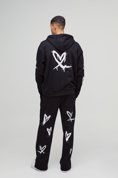 Relaxed Split Hem Heart Sweatpants
