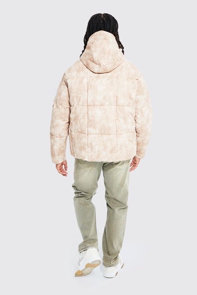 Boxy Tie Dye Square Panel Hooded Puffer