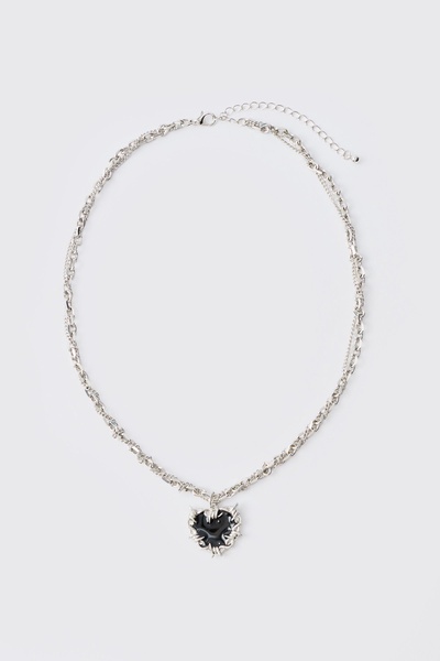 Heart Pendant Chunky Chain Necklace in Silver