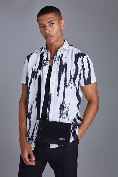 Short Sleeve Slub Large Scale Abstract Regular Fit Shirt
