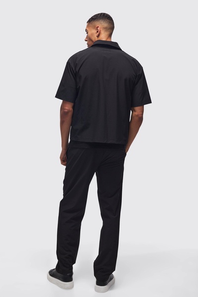 Technical Stretch Oversized Boxy Zip Through Pocket Detail Shirt