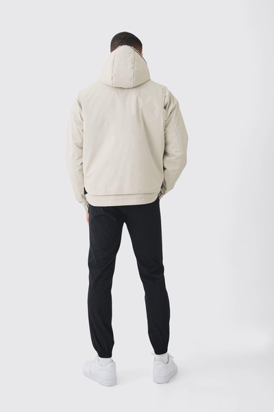Hooded Utility Tech Parka In Stone