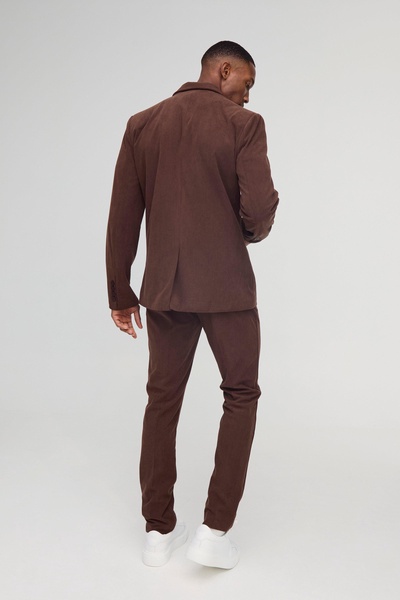 Skinny Fit Double Breasted Corduroy Blazer