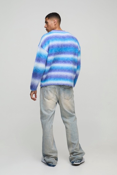 Oversized Boxy Brushed Stripe Knitted Sweater
