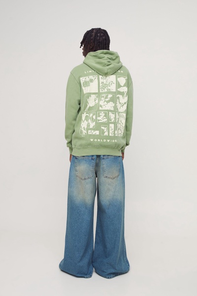 Regular Fit Limited Edition Botanical 3D Print Washed Hoodie