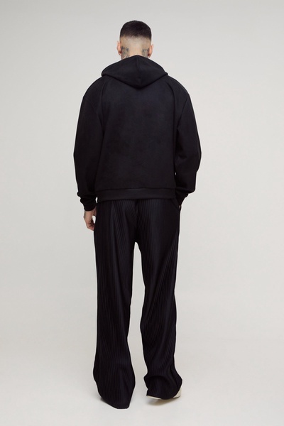 Tall Oversized Boxy Zip Thru Faux Suede Hoodie
