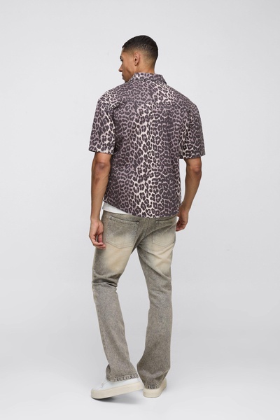 Oversized Washed Twill Leopard Shirt