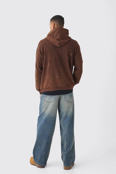 Baggy Rigid Cross Embroidered Jeans