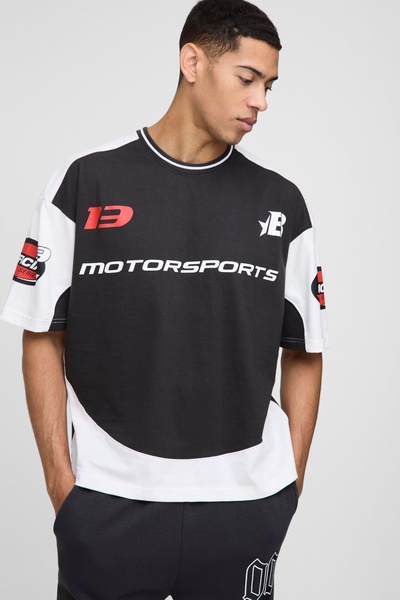 Oversized Boxy Moto Colour Block T-Shirt