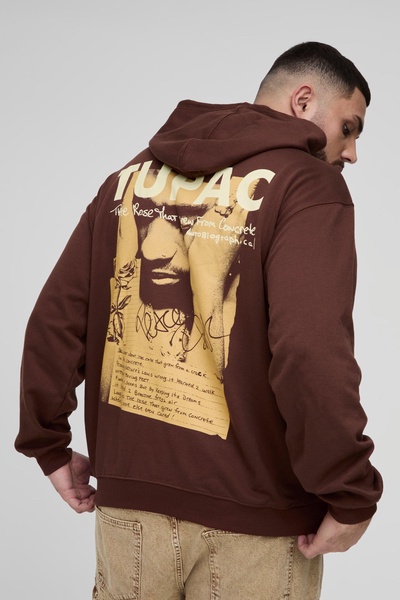 Plus Oversized Tupac Wash License Print Hoodie