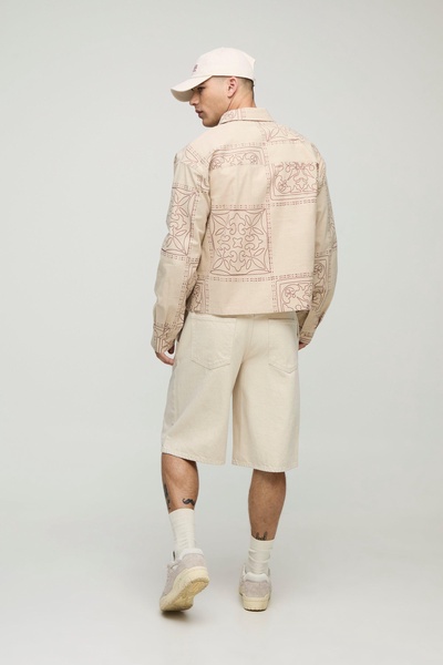 Oversized Boxy Linen Look Printed Collared Shirt