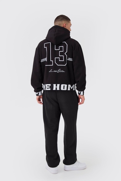 Oversized Boxy Varsity Printed Zip Through Hoodie