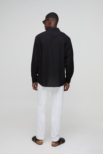 Super Oversized Long Sleeve Collared Linen Blend Shirt