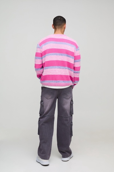 Boxy Brushed Stripe Knitted Cardigan