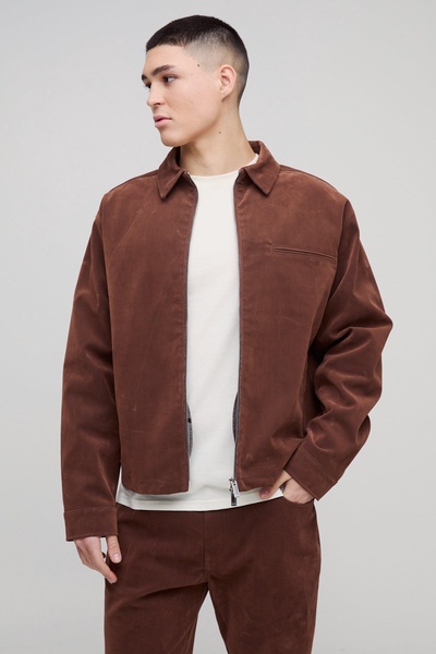 Velvet Denim Zip Through Shirt Jacket