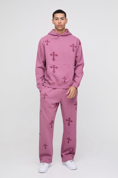 Regular Cross Print Hooded Tracksuit