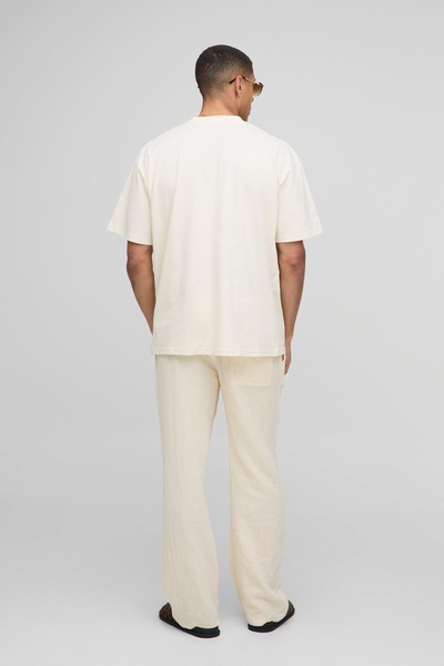 Ecru Oversized Extended Neck Mykonos Paradise Island Graphic T Shirt