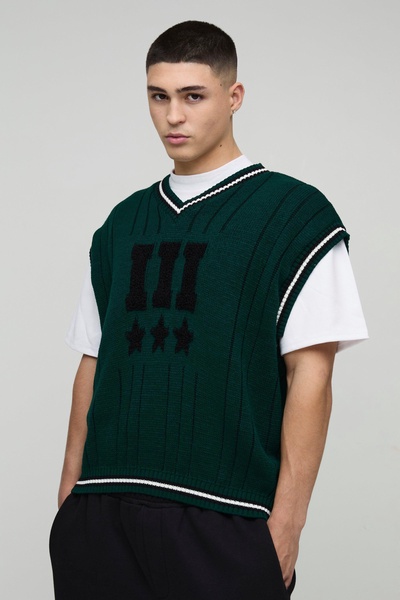 Oversized V Neck Varsity Stripe Knitted Undershirt
