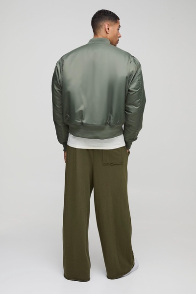 Oversized Boxy Curved Hem Nylon Bomber Jacket