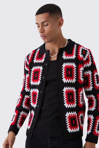 Regular Fit Crochet Long Sleeve Knitted Shirt Jacket