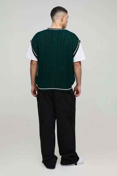 Oversized V Neck Varsity Stripe Knitted Undershirt