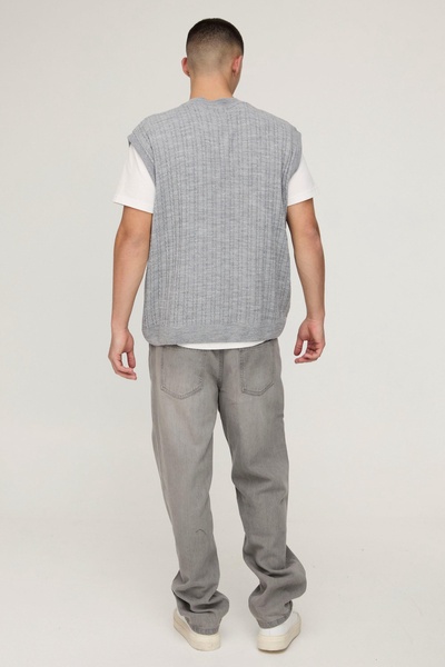 Oversized V Neck Cable Knitted Undershirt