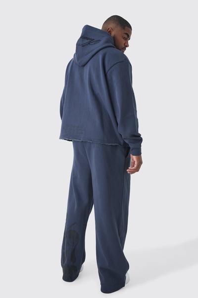 Plus Oversized Boxy Zip Thru Cherub Print Hoodie