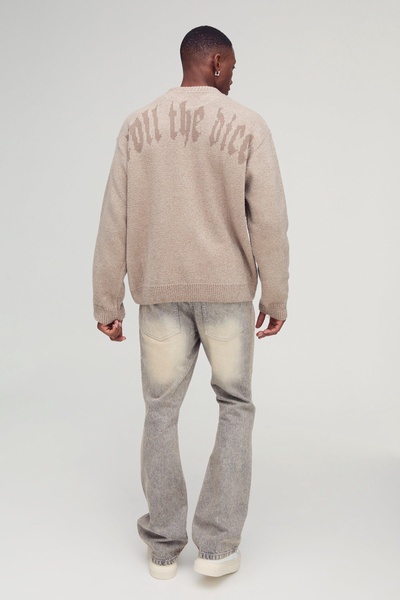 Oversized Boxy Dice Graphic Brushed Knitted Sweater