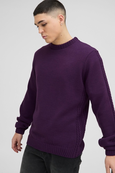 Regular Fit Cable Knit Seam and Hem Sweater
