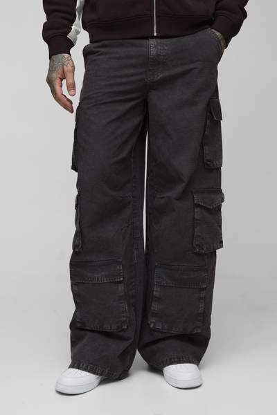 Tall Washed Ripstop Multi Cargo Pocket Baggy Pants