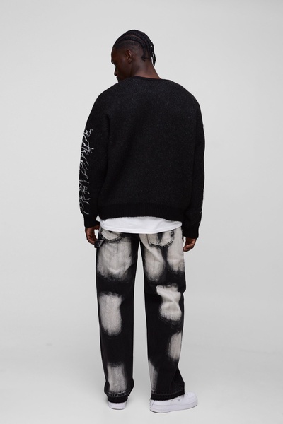 Oversized Boxy Brushed Heartless Graphic Knitted Sweater