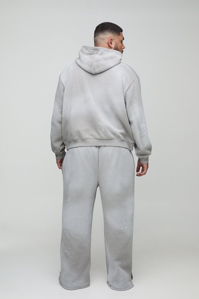 Plus Oversized Embroidered Spray Wash Wide Fit Boxer Sweatpants Tracksuit
