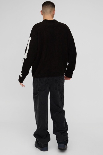 Oversized Boxy Official Skeleton Boucle Knitted Sweater