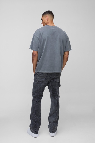 Slim Flare Acid Wash Twill Printed Carpenter Pants