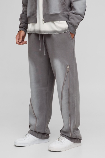 Relaxed Fit Zip Detail Spray Wash Sweatpants