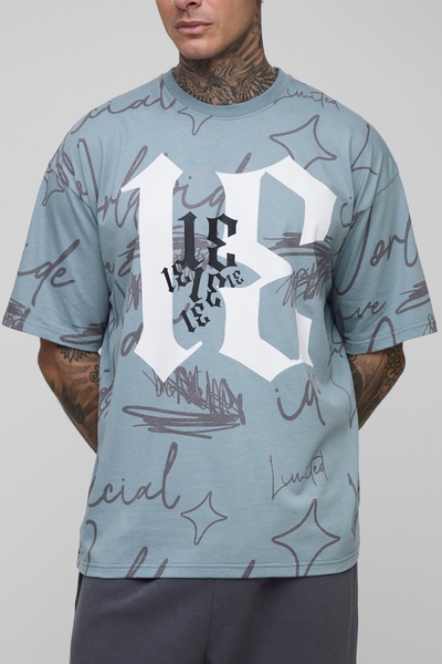 Tall Graffiti Raw Edge Oversized T-Shirt