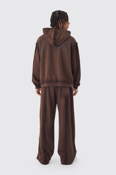 Oversized Boxy Zip Through Loopback Hoodie And Wide Sweatpants Tracksuit