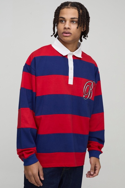 Oversized Heavyweight Cut and Sew Applique Rugby Polo