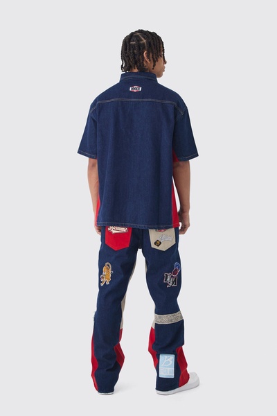 Relaxed Flare Rigid Gusset Applique Badge Jeans