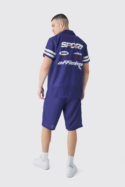 Tall Moto Print Shirt & Short Set In Navy