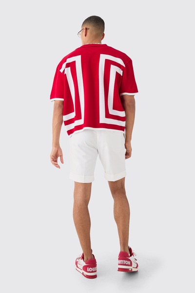 Oversized Boxy Border Knit Revere Shirt