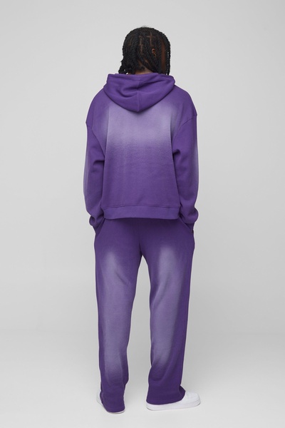 Oversized Boxy Man Washed Waffle Hooded Zip Tracksuit