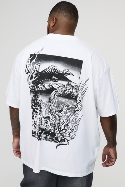 Plus Oversized Extended Neck Volcano Landscape Graphic T-shirt