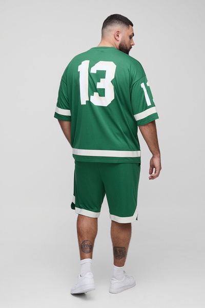 Plus Oversized Varsity V-Neck Mesh T-Shirt