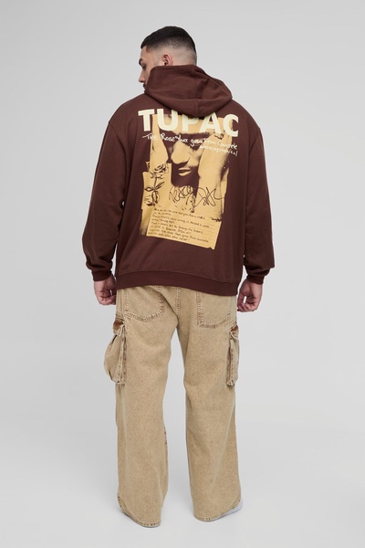 Plus Oversized Tupac Wash License Print Hoodie